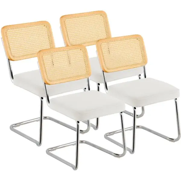 VEVOR Fortified Rattan Dining Chairs Set 4, Mid Century Modern Dining Chair, White, TBYCYTERBS40GKXI7V0