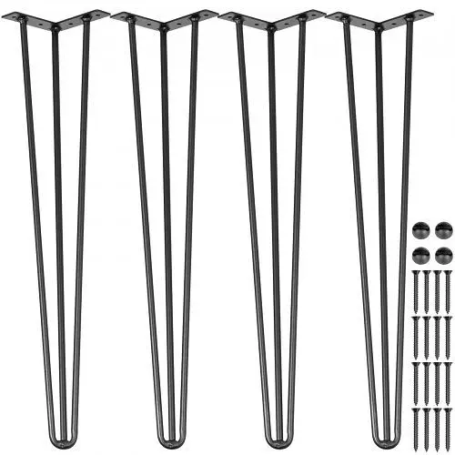 VEVOR Hairpin Table Legs 24 inch, Set 4 DIY Desk Table Legs 3 Rods Heavy Duty, TZZT4PCS24YC3G001V0