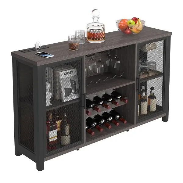 VEVOR 47 Inch Industrial Bar Cabinet, Wine Table Liquor & Glasses, KQK55323138350XMDV1