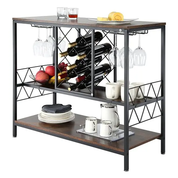 VEVOR Industrial Bar Cabinet Wine Bar Home Table Wine Rack & Glass Holder, KQK39434157145KBXV0