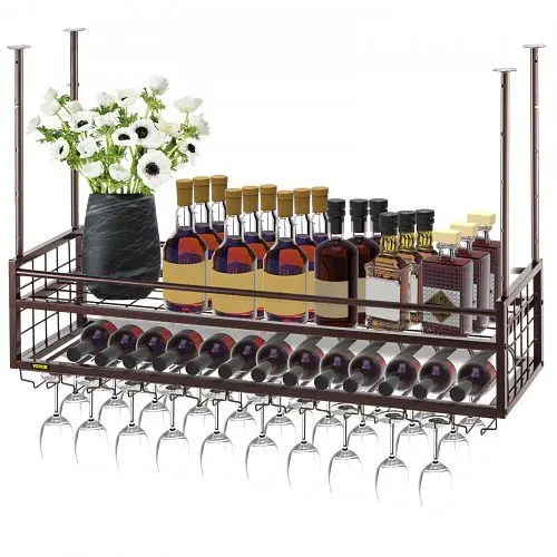 VEVOR Industrial Vintage Metal Bar Wine Glass Hanging Rack 46.9x11.8in Pure Coppery, GYJS47.2X11.8WEGHV0