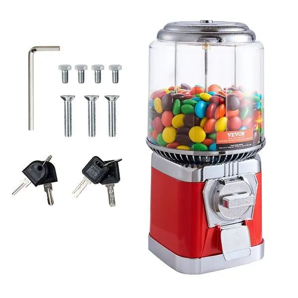 VEVOR Industrial-Strength 16" H Gumball Machine Vending Coin Bank Vintage Candy Dispenser PC Red, TSTGFMJ1TYX1Q1NDLV0