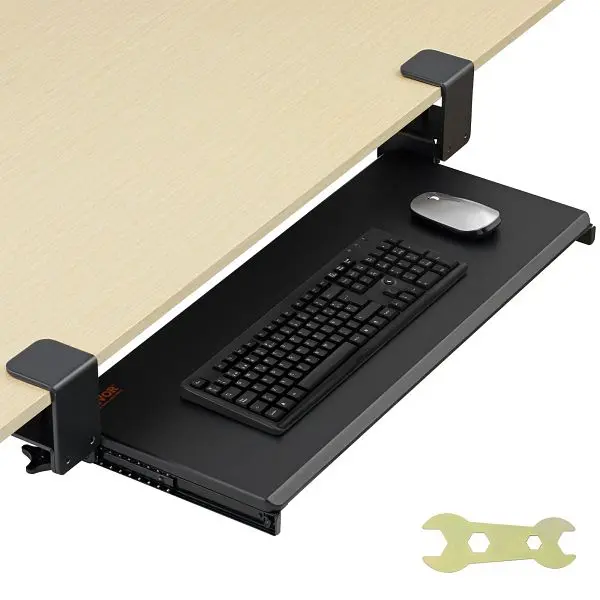 VEVOR Keyboard Tray Under Desk, Pull out Keyboard/Moutilize Tray Under Desk Robust No-drill C Bar Clamp Mount, JPTPMDF0000...