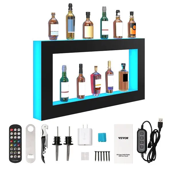 VEVOR LED Lighted Liquor Bottle Presentation Bar Shelf RF & App Regulation 48" Square, KZXBGLED248RFXCBHV1