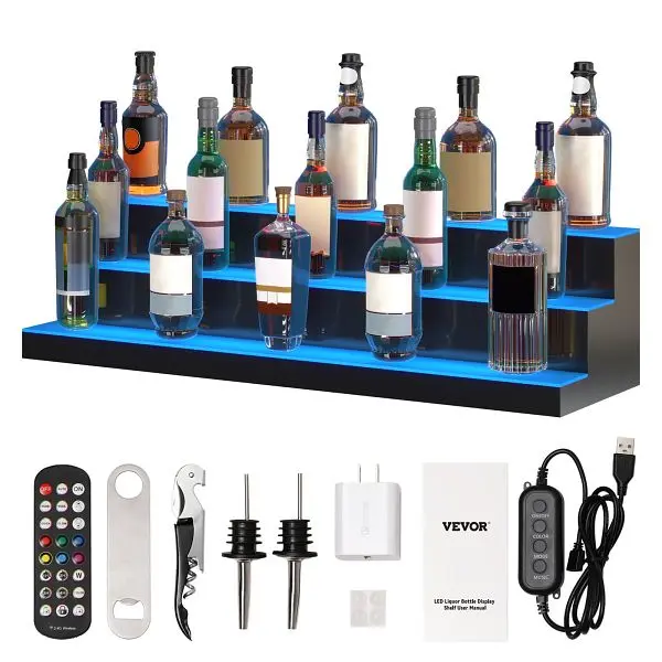 VEVOR LED Lighted Liquor Bottle Presentation, 3 Tiers 40 Inches, ZTXJPLED340RFAVHOV1