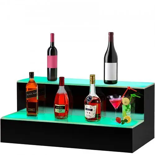VEVOR LED Lighted Liquor Jug Presentation Shelf, 16" LED Bar Shelves Liquor, 2-Step Lighted Liquor Bottle Shelf, JJLE...
