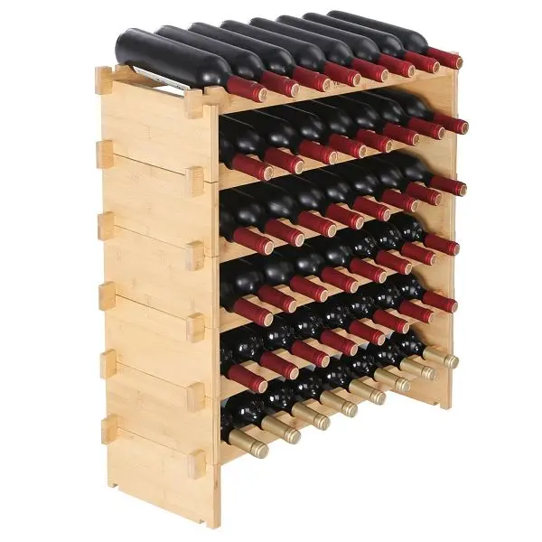 VEVOR Low-Profile 48 Bottle Stackable Modular Wine Rack Bamboo Wood Presentation Shelf 6-Tier, LSJJZZCPKD648GE34V0
