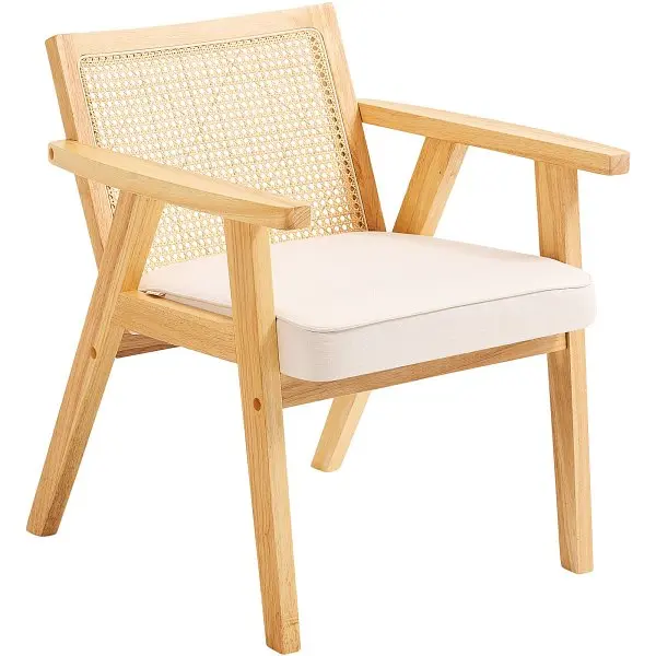 VEVOR Mid Century Modern Rattan Chair, Upholstered Velvet Accent Rattan Back, Retro Living Room Chair Living Room, Bedroom...