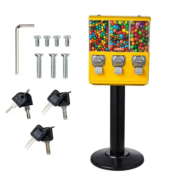 VEVOR Modular Gumball Machine Vending Coin Bank Vintage Candy Dispenser Stand Yellow, LSTGFMJ3HS00H5DSBV0