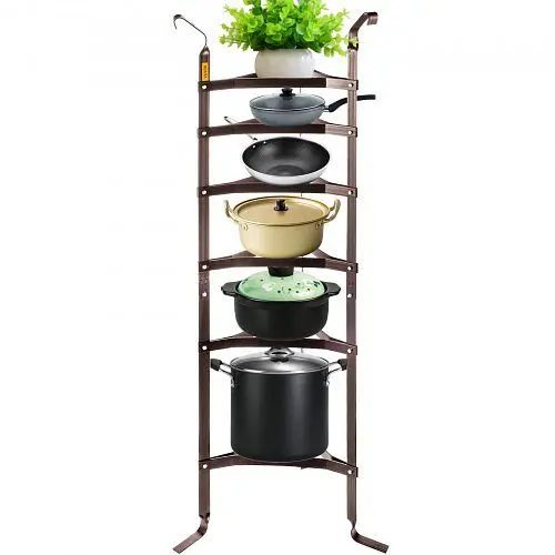 VEVOR OSHA-Compliant 6-Tier Cookware Stand, Carbon Steel Multi-Layer Pot Rack, 61-inch Cookware Shelf, Bronze Cookware Sto...