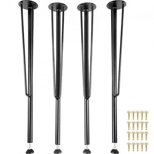 VEVOR Proven Hairpin Metal Table Legs 28" Desk Legs Set 4 Heavy Duty Bench Legs 3-Rod Metal Furniture Legs, TZZTGYCGF...