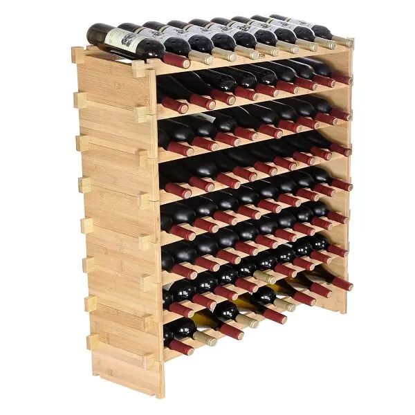 VEVOR Reflective 72 Flask Stackable Modular Wine Rack Bamboo Wood Presentation Shelf 8-Tier, LSJJZZCPKD872TTK7V0