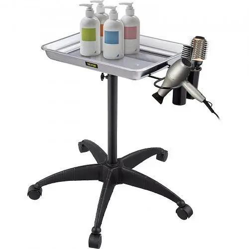 VEVOR Scratch-Resistant Rolling Salon Tray Mobile Functionality Tray Height Adjustable Large Tray Silver, DGTWJDCBXGSYSI0PYV0