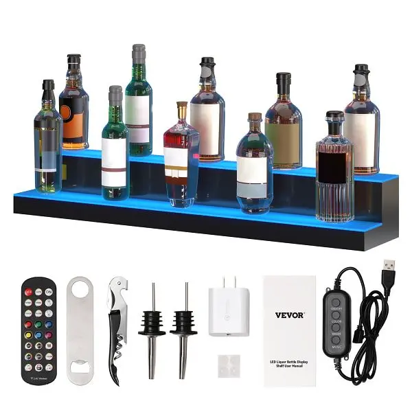 VEVOR Secure LED Lighted Liquor Bottle Presentation Bar Shelf RF & App Regulation 40" 2-Step, ZTXJPLED240RF8ZR0V1