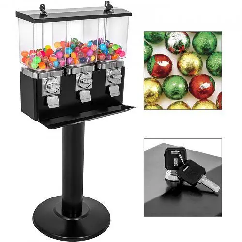 VEVOR Triple Bulk Candy Vending Machine Stand Removable Canisters 1, STTGSMJ0000000001V0