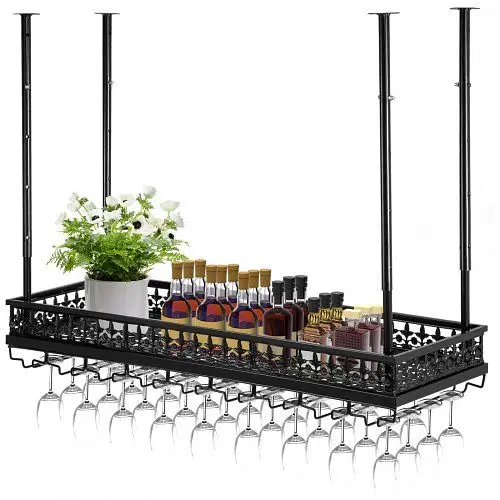 VEVOR Unique Ceiling-Mounted Bar Wine Rack Wine Glass Hanging Rack 35.8x13in Onyx, XGSJJHSB36X133Q89V0