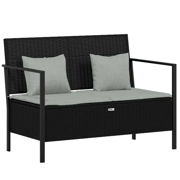 vidaXL 2-Seater Patio Bench Cushions Matte Black Poly Rattan, 364112