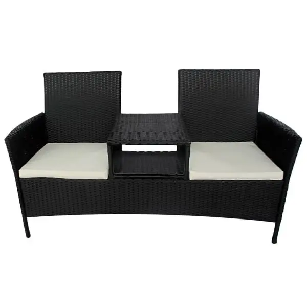 vidaXL 2-Seater Patio Sofa Tea Table Poly Rattan Matte Black, 42844