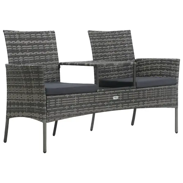 vidaXL 2-Seater Patio Sofa Tea Table Poly Rattan Anthracite, 47751
