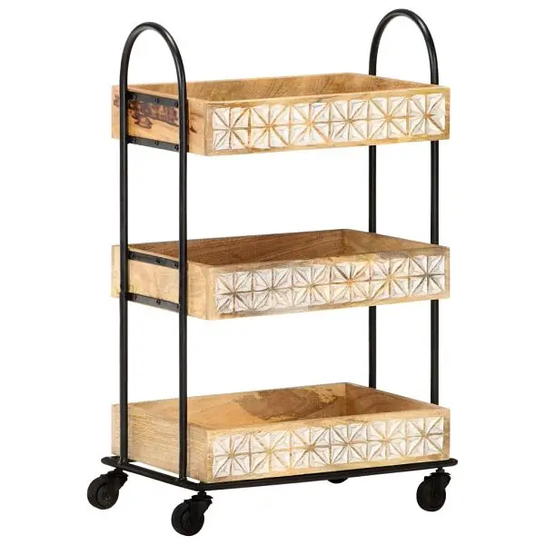 vidaXL 3-Tier Kitchen Trolley 18.1"x11.8"x29.9" Solid Mango Wood, Espresso colored, 289093