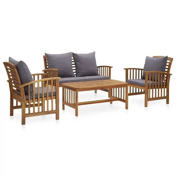 vidaXL Advanced 4 Piece Patio Lounge Set Cushions Solid Acacia Wood, Gray colored, 3057979