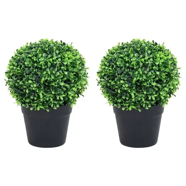 vidaXL Artificial Boxwood Plants 2 pieces Pots Ball Influenced Green 14.6", 336518