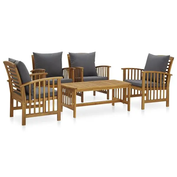 vidaXL Authentic 5 Piece Patio Lounge Set Cushions Solid Acacia Wood, Gunmetal colored, 4 chairs, 3057982