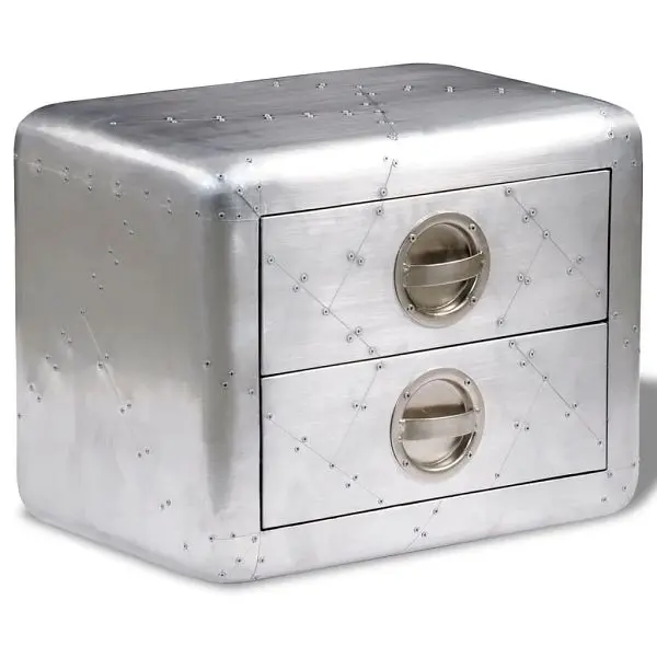 vidaXL Aviator End Table 2 Drawers Vintage Aircraft Airman Style, Brushed Silver colored, 242116