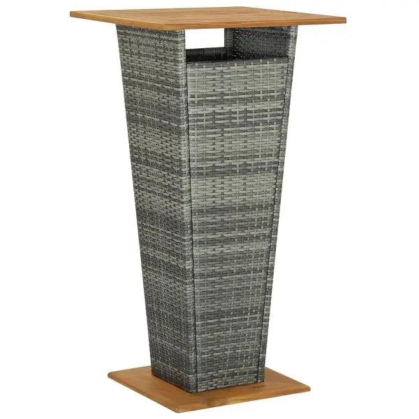 vidaXL Bar Table Slate Gray 23.6"x23.6"x43.3" Poly Rattan and Solid Acacia Wood, 313464