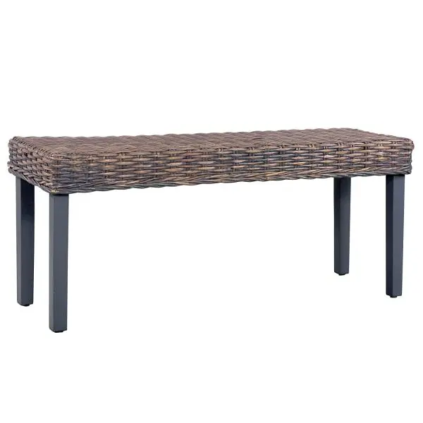 vidaXL Bench 63" Gray Natural Kubu Rattan and Solid Mango Wood, 285789