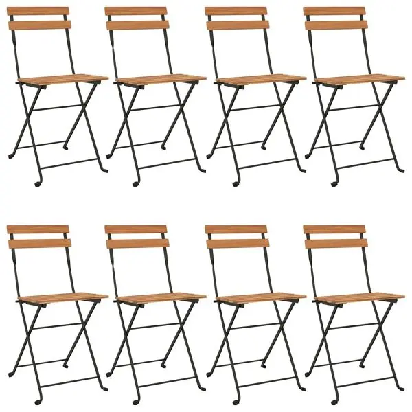 vidaXL Biodegradable Folding Bistro Chairs 8 pieces Solid Wood Teak and Steel, Brown colored, 3152111