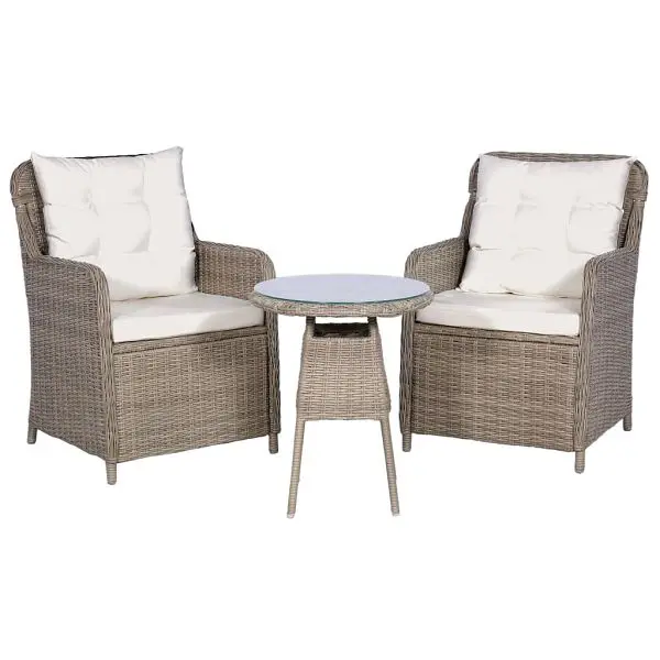 vidaXL Bright 3 Piece Bistro Set Cushions and Pillows Poly Rattan Brown, 44150