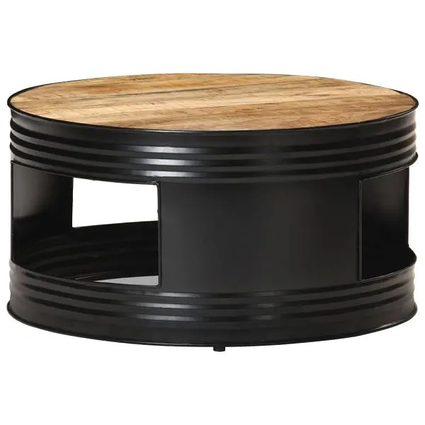vidaXL Coffee Table Black 26.8"x26.8"x14.2" Solid Rough Mango Wood, 321931