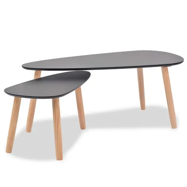 vidaXL Coffee Table Set 2 Pieces Solid Pinewood Black, 244732