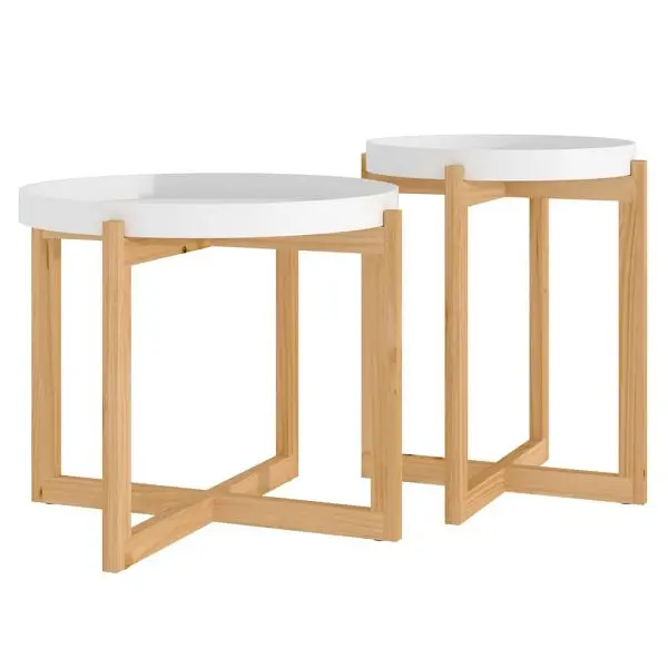 vidaXL Coffee Tables 2 pieces White Engineered Wood and Solid Wood Roll Pine, 345597