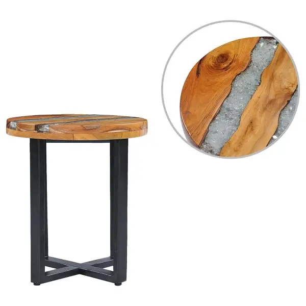 vidaXL Commercial-Grade Coffee Table 15.7"x17.7" Solid Teak Wood and Polyresin, Multicolour colored, 281652
