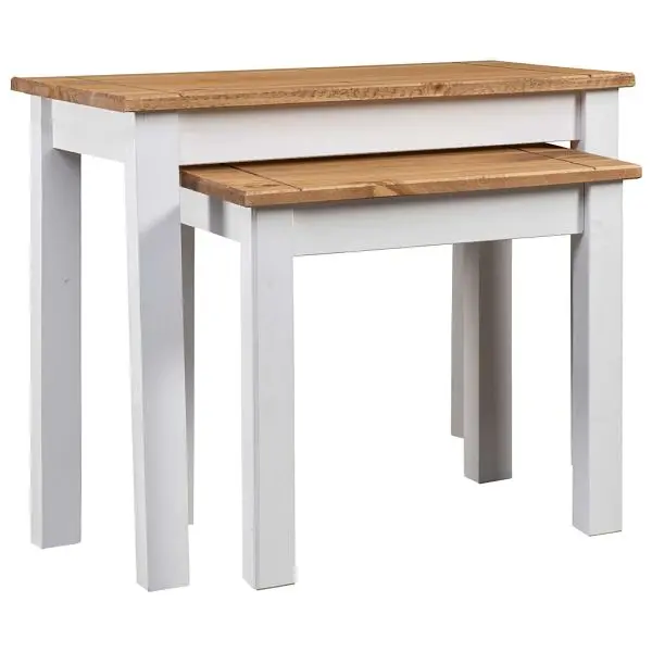 vidaXL Compact Nesting Tables 2 pieces White Solid Pine Wood Panama Range, 282678