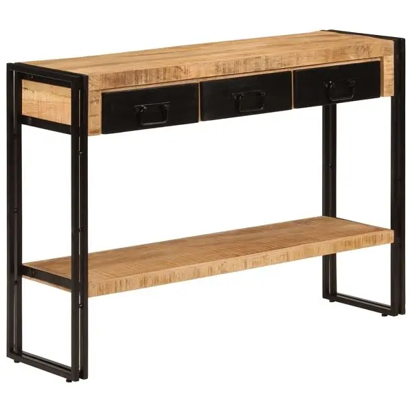 vidaXL Console Table 43.3"x11.8"x29.9" Solid Wood Mango, Midnight Black colored, 348159