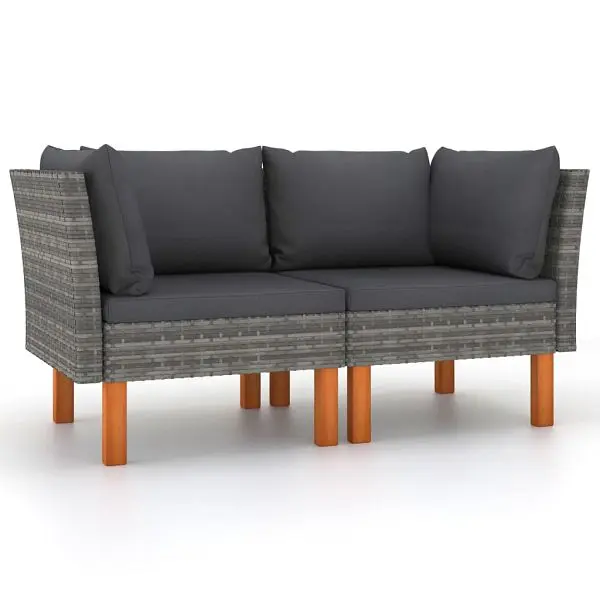 vidaXL Corner Sofas 2 pieces Poly Rattan and Solid Eucalyptus Wood, Gunmetal colored, 315758