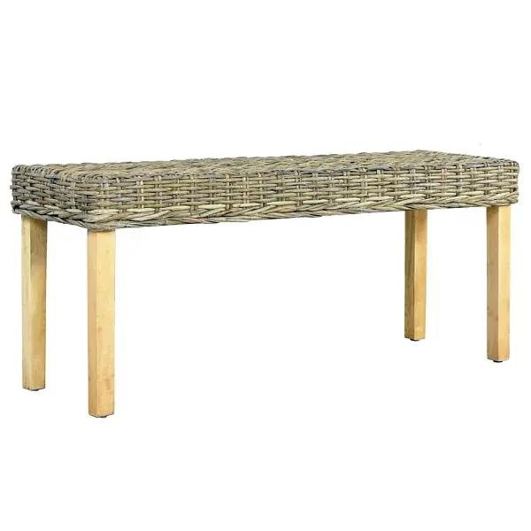 vidaXL CSA-Approved Bench 43.3" Natural Kubu Rattan and Solid Mango Wood, Brown colored, 285791