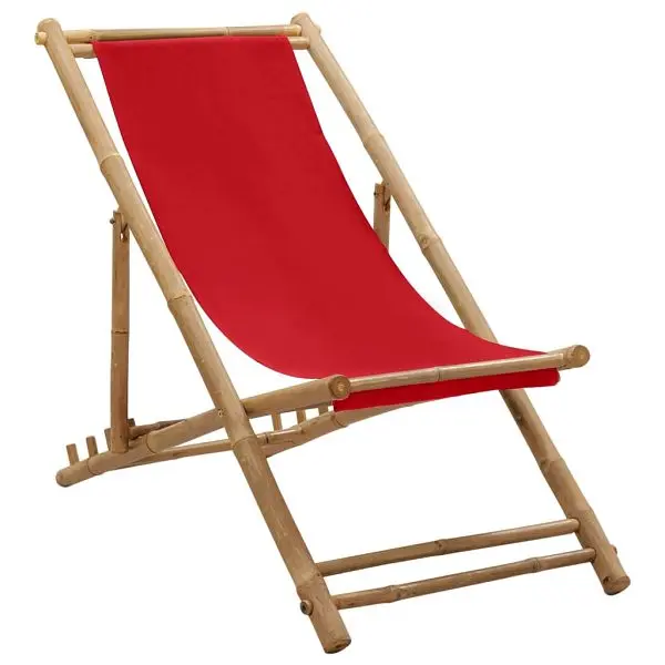 vidaXL Deck Chair Bamboo and Canvas Ruby colored, 313020