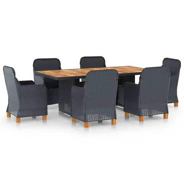 vidaXL Deluxe 7 Piece Patio Dining Set Cushions Poly Rattan Dark Gray, 3060164