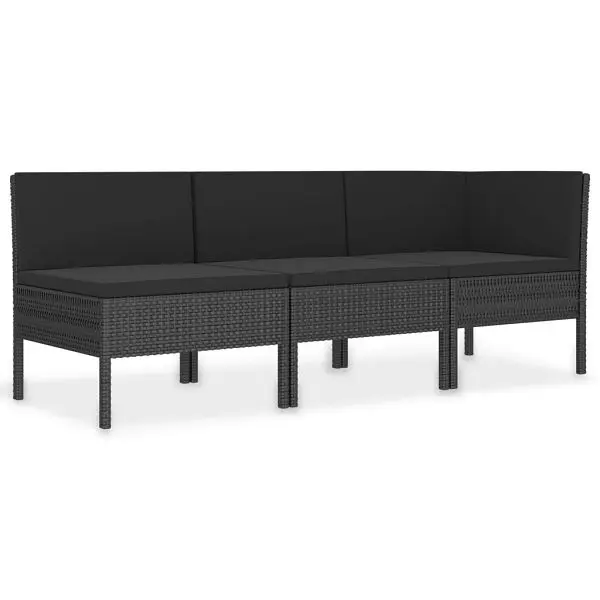vidaXL Dependable 3 Piece Patio Lounge Set Cushions Poly Rattan Black, no Footrest, 310203