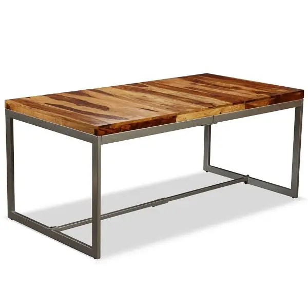 vidaXL Dining Table Solid Sheesham Wood and High-Carbon Steel 70.9", Brown colored, 244797