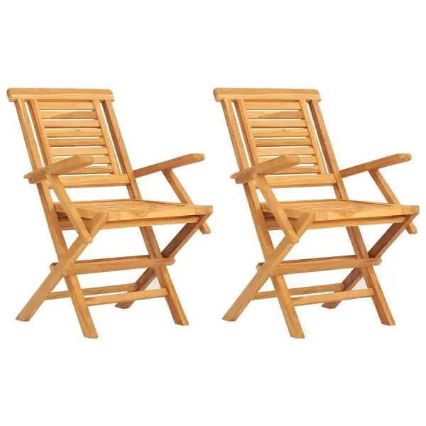 vidaXL Durable Folding Patio Chairs 2 pieces 22"x24.8"x35.4" Solid Wood Teak, Brown colored, 362756