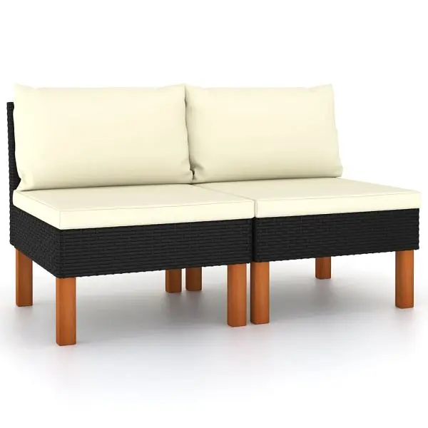vidaXL Durable Middle Sofas 2 pieces Poly Rattan and Solid Eucalyptus Wood, Matte Black colored, 315765