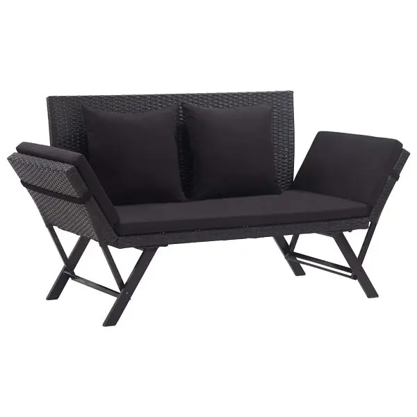 vidaXL Elite Patio Bench Black Cushions 69.3" Black Poly Rattan, 46233
