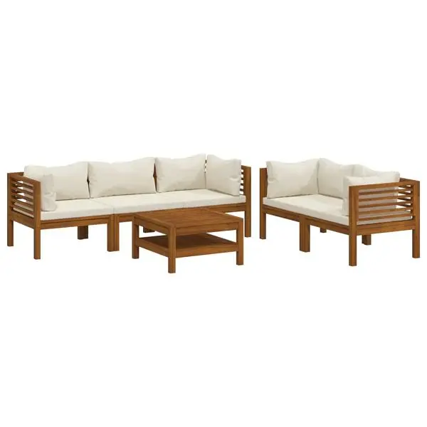 vidaXL Environmentally-Safe 6 Piece Patio Lounge Set Cream Cushion Solid Acacia Wood, 3086935