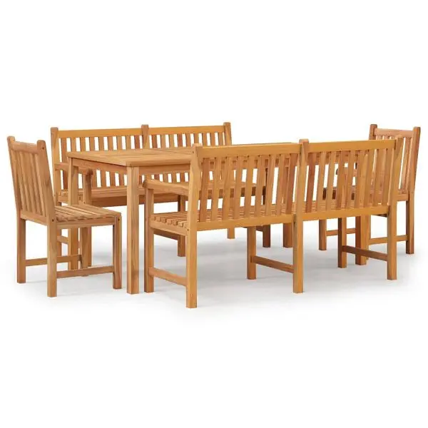 vidaXL Fade-Resistant 5 Piece Patio Dining Set Solid Wood Teak, Brown colored, 3157158