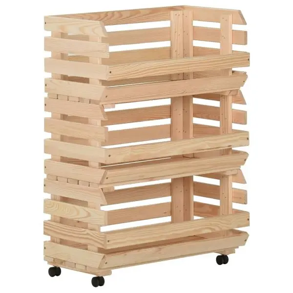 vidaXL Fast Vegetable Trolley 22.4"x11.8"x31.5" Solid Wood Pine, Brown colored, 327326
